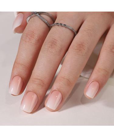 RTKHFZE Gel Press On Nails Short - Square Ombre Press On Nails False Nails with Glue 16 Sizes - 32Pcs Reusable Soft Gel Fake Nails Tips Kit Stick On Nails for Women Gradient Pink
