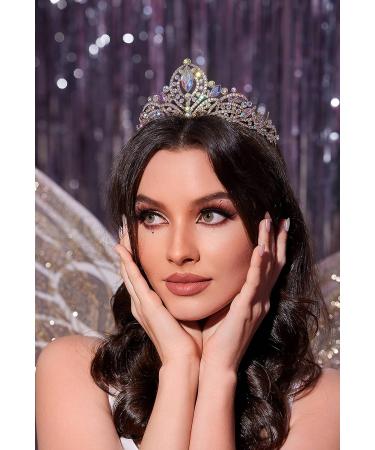 SweetV Gold Tiara Crown for Women Girls - Multicolor Crystal Pageant Crown Princess Diadem for Prom, Birthday Party, Halloween - AB Crystal-3 - Buy Online on GoSupps.com
