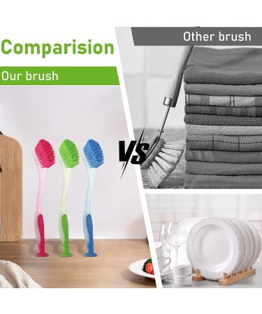 5 Pieces Dishwashing Brush with Suction Cup Long Handle Cleaning Brush Multipurpose Scrub Tool for Kitchen Toilet Garden - Blue/Green/Pink - Buy Online on GoSupps.com