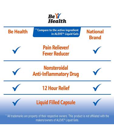 Be Health Naproxen Sodium 220mg Capsules - 120 Count Made in USA | Pain Reliever/Fever Reducer (NSAID) - Buy Online on GoSupps.com