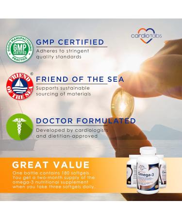 CardioTabs Omega-3 Enteric-Coated Fish Oil Supplements Triglyceride Form 1100 mg Total Omega-3 Fatty Acids Non-Dairy and Gluten-Free Special Enteric Coated Softgels for No Fishy Burps - 180 Count - Buy Online on GoSupps.com