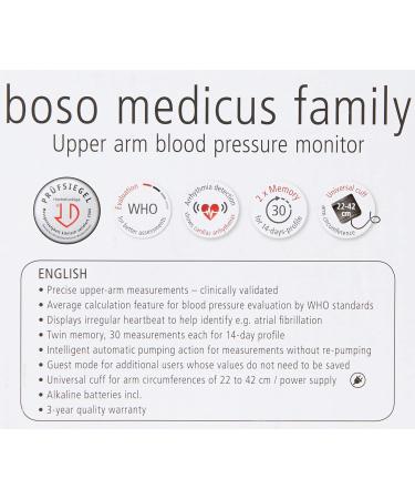 Boso Medicus Family Blood Pressure Monitor Dual Memory Large Display Arrhythmia Detection & Universal Cup (22-42cm) - Accurate Health Tracking for All Ages - Buy Online on GoSupps.com