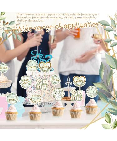 Weecent 48 Pcs Greenery Baby Shower Cupcake toppers Oh Baby Party Decorations Sage Green Party cake toppers Baby Boy Girl Birthday Party Green Leaf Cake Decorations - Buy Online on GoSupps.com