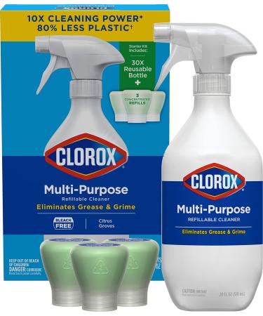 Clorox Multi-Purpose Cleaning Spray System Starter Kit, 1 All-Purpose Cleaner, 1 Spray Bottle and 3 Refills, Citrus Groves, 1.13 oz Each Multi-Purpose Cleaner Starter Kit