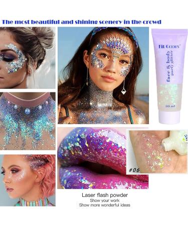 Mermaid Sequins Body Glitter Gel 50ml - Sparkling Chunky Lotion for Face, Hair, and Nails - Cosmetic Shimmer Eyeshadow - Perfect for Christmas Parties - Pink, Silver, Gold - Buy Online on GoSupps.com