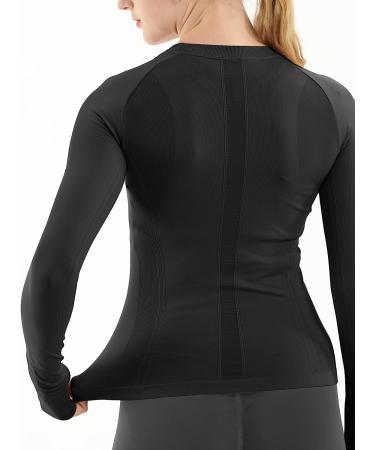 MathCat Women's Seamless Long Sleeve Workout Shirt - Breathable Athletic Top for Yoga, Running, and Sports - Medium, Black - Buy Online on GoSupps.com