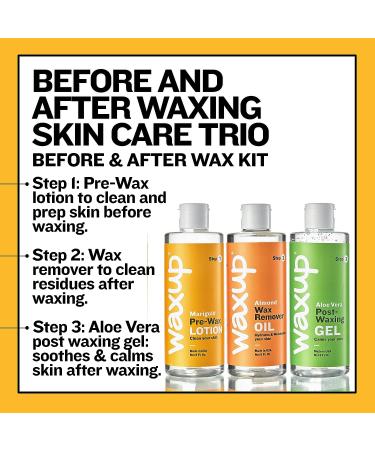 Waxup 3-Step Skin Care Kit: Marigold Pre Wax Cleanser, Almond Oil Wax Remover, Post Wax Aloe Vera Gel - Hair Removal Kit for Women - Buy Online on GoSupps.com