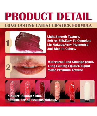 DAGEDA Wine Lip Tint Set - 5 Matte Lipsticks + 1 Lip Plumper | Long Lasting Waterproof Liquid Lipstick | Velvety Lip Gloss Gift Kit - Color C - Buy Online on GoSupps.com