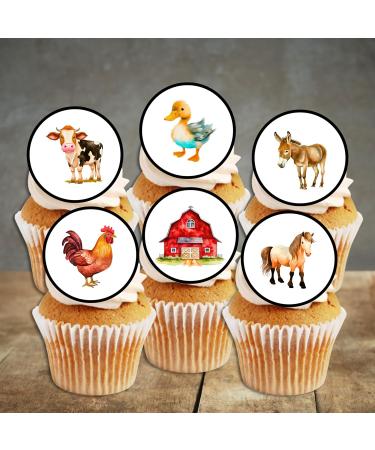 PRECUT Farm Animal Cupcake Toppers Petting Zoo Edible Mini Cake Decorations Edible Woodland Animals Party Decorations Farmer Cupcake Decoration Farm Animal Cake Topper (48) - Buy Online on GoSupps.com