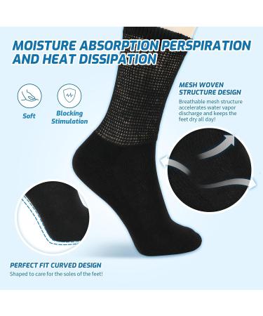 LIN Diabetic Socks for Men & Women - Non-Binding Circulatory Extra Wide Top - 4 Pairs Crew/Jet Black - Size 13-15 - Buy Online on GoSupps.com