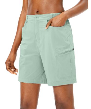 Viodia Women's Hiking Cargo Shorts Quick Dry Stretch Lightweight Camping Shorts for Women with Zipper Pockets Large Greyish Green
