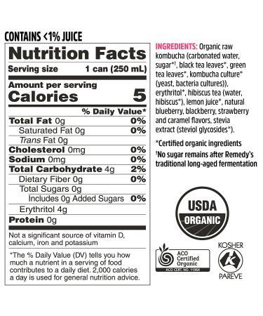 Remedy Organic Sugar-Free Keto Kombucha Tea - Mixed Berry 8.5 Fl Oz (24-Pack) - Buy Online on GoSupps.com