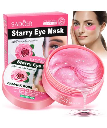 Under Eye Patches-Against Dark Circles Eye Bags Wrinkles & Puffiness - 60 PCS Rose Eye Pads with Collagen& Rose Flower Extract for Anti-Aging& Hydration Rose Eye Patches