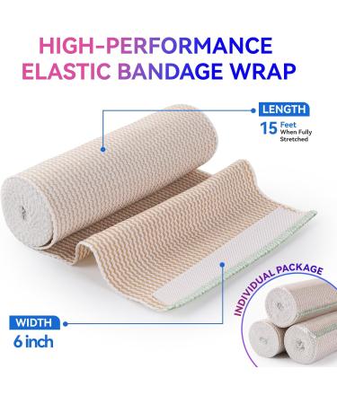 High-Performance 6" Elastic Bandage Wrap - 2 Pack | Compression Bandage for Legs Ankle Knee & Tummy | Reusable & Strong Self-Closing - Buy Online on GoSupps.com
