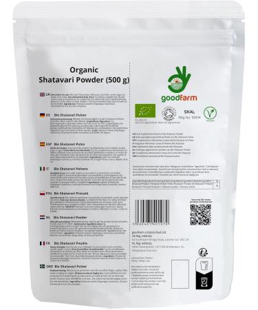 GoodFarm Shatavari Organic Powder 500g - Premium Quality Certified Organic | Superfood | Adaptogenic Herb | Vegan | Ayurveda - Buy Online on GoSupps.com