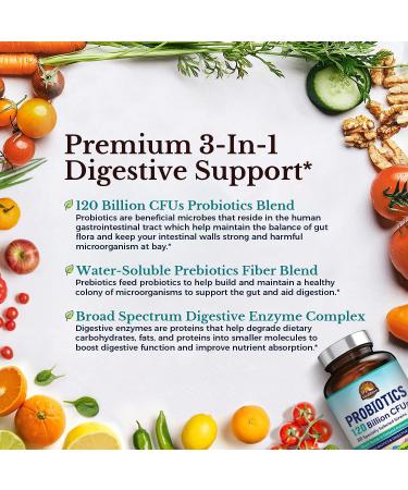 Vitalitown Probiotics 120 Billion CFUs - 36 Strains & Digestive Enzymes - 30 Veg Caps - Buy Online on GoSupps.com