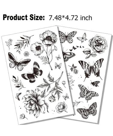 6 Sheets Tazimi Black Flower Butterfly Temporary Tattoos for Women - Waterproof, Long Lasting, Realistic Fake Tattoos for Arm, Legs, Chest - Body Art Sketch Stickers - Buy Online on GoSupps.com