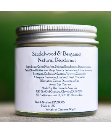 Clovelly Soap Co Natural Handmade Deodorant Balm Sandalwood & Bergamot 60g Glass Jar - Buy Online on GoSupps.com