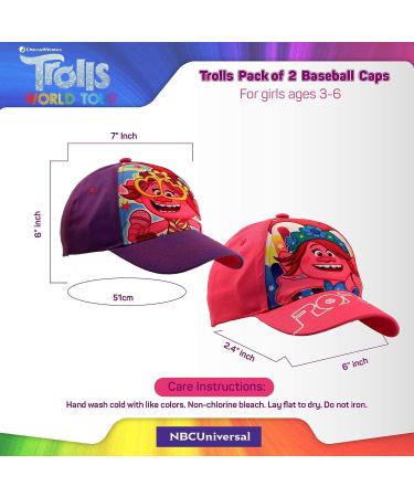DreamWorks Girls' Trolls 2-Pack Poppy Baseball Caps, Curved Brim Strap Back Hats (4-7) Pink/Purple - Ages 4-7 - Buy Online on GoSupps.com