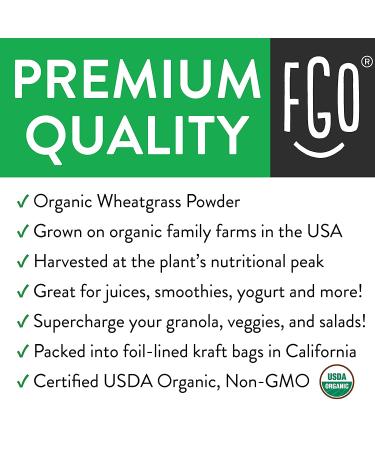 FGO Organic Wheat Grass Powder 16oz - Grown in USA | 100% Whole Leaf | Resealable Bag - Buy Online on GoSupps.com