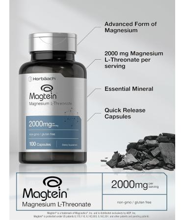 Horb ach Magtein Magnesium L-Threonate | 2000mg Supplement | 100 Capsules | for Men & Women | Non-GMO and Gluten Free - Buy Online on GoSupps.com