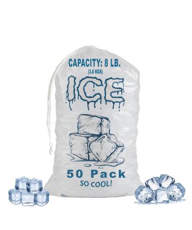 Party Bargains Plastic Ice Bags 8 lb - 50 Count 11 x 19 Inch Drawstring Closure Durable Ice-bag Storage 8 LB 50 bags
