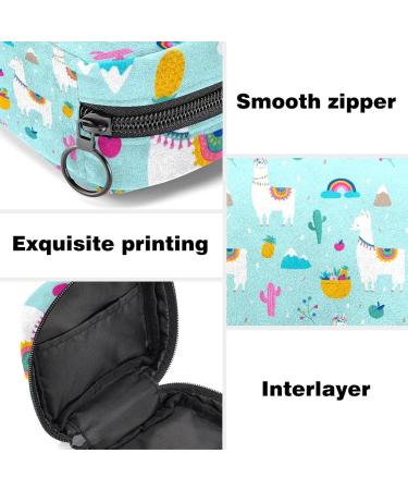 Stylish Menstruation Pad Bag with Zipper | Women's Napkin & Tampon Collection Bags (Lama Alpaca Cacti & Leaves) - Buy Online on GoSupps.com