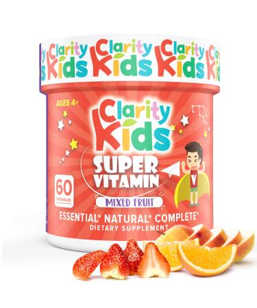 Clarity Kids Super Vitamin Multivitamin for Children | Vitamin C, Vitamin D, & Zinc | All Natural Chewable for Child Immune Support | Vegan USA Made Supplement | 60 Piece (30 Day Supply)