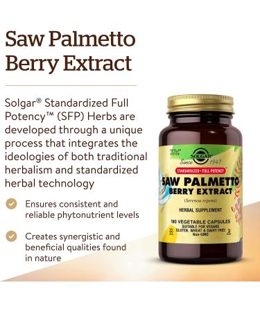 Solgar Saw Palmetto Berry Extract 180 Veg Capsules | Natural Prostate Support - Buy Online on GoSupps.com