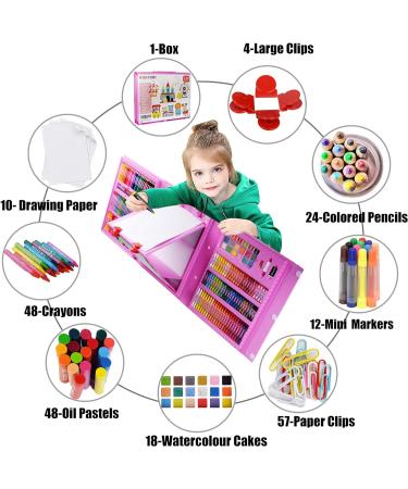 KINSPORY Art Supplies 228 Pack with Double-Side Trifold Easel - Creative Drawing and Coloring Kit for Beginners and Kids - Pink 228PC - Buy Online on GoSupps.com