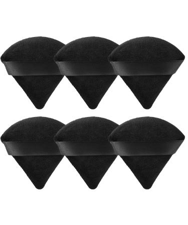 MOTZU 6 Pieces Pure Cotton Powder Puff, Made of Cotton Velour in Triangle Wedge Shape Designed for Contouring, Under Eyes and Corners, 2.76 inch Normal Size, with Strap, Makeup Tool For Cosmetic Black