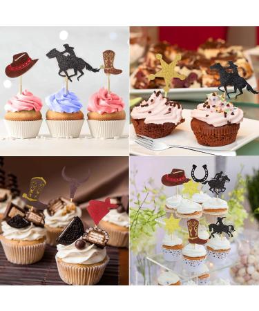 60PCS Cowboy Cupcake Toppers 10 Shape Glitter HorseShoe Cowboy Hats Boots Cupcake Picks Cake Decorations Supplies for Birthday Party Western Theme Baby Shower Boy 2 - Buy Online on GoSupps.com