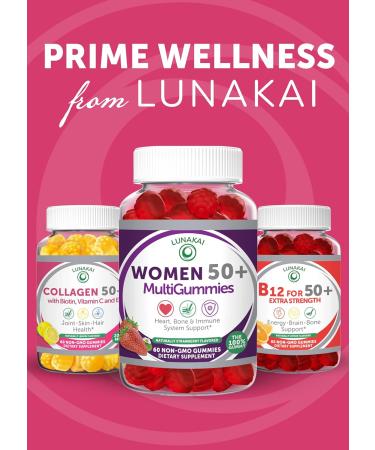 Lunakai USA Manufactured Collagen Gummies for Women & Men Over 50 Biotin & Vitamin C Supports Skin Elasticity Hair & Nail Strength Joint Support 60ct Single Bottle - Buy Online on GoSupps.com