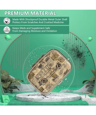 Retro Bronze Pill Box with Mirror - 2 Compartment Small Box for Vitamins & Supplements | F-17 Vintage Map Design - Buy Online on GoSupps.com