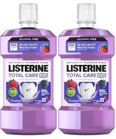 Listerine Smart Rinse Kids Alcohol-Free Anticavity Fluoride Mouthwash for Cavity Protection Berry Splash Flavor 500 mL (Pack of 2) Purple