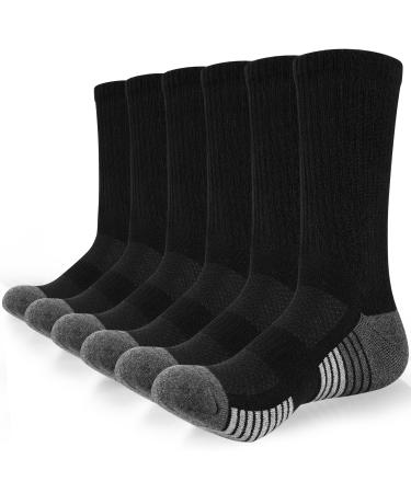 coskefy socks men women cotton sneaker socks 6 pairs long warm hiking socks with soft upholstery soft sports socks for fitness tennis trekking jogging run everyday 39-42 black-M08