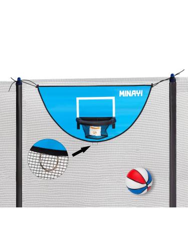 MINAYI Trampoline Basketball Hoop with Basketballs | Breakaway Rim for Dunking | Waterproof Sunscreen | Trampoline Accessory for All Ages