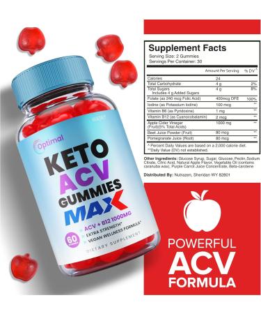 Optimal Keto ACV Gummies - Advanced Weight Loss Formula | Maximum Strength Vegan, 750mg, 60 Gummies - Buy Online on GoSupps.com