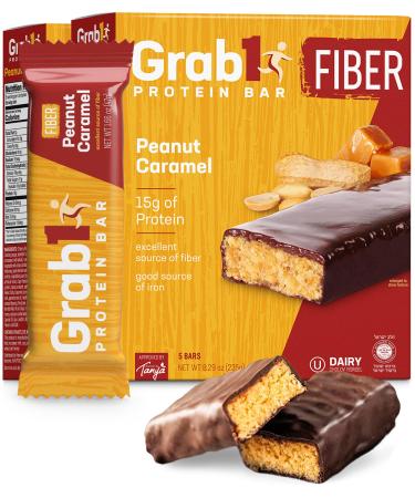 Grab1 High Fiber Protein Bars | 9 Grams Fiber | 10 Grams Protein | Peanut Caramel Flavor (2 Pack - 10 Bars) Controls Hunger | Delicious Tasting (For Real!) | Lower Net Carbs | Low Calorie | Certified Kosher Peanut Caramel 5
