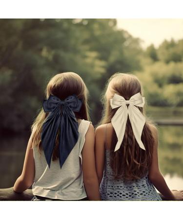 2 Packs Silky Satin Hair Bows Big Bow Hair Clips for Women Girls Hair Oversized Long Tail Hair Ribbons (1 White+ 1 Black) 1 count (Pack of 2) - Buy Online on GoSupps.com