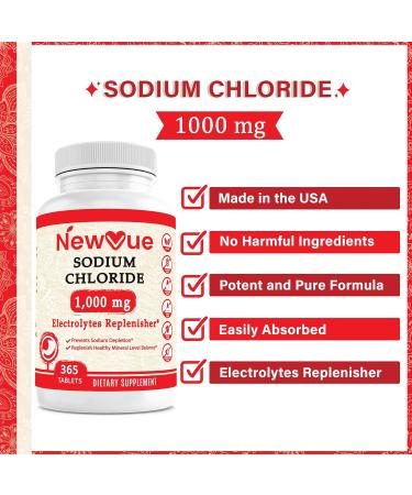 Sodium Chloride 1000mg - 365 Non-GMO Salt Tablets for Electrolyte Hydration | Gluten Free - Buy Online on GoSupps.com