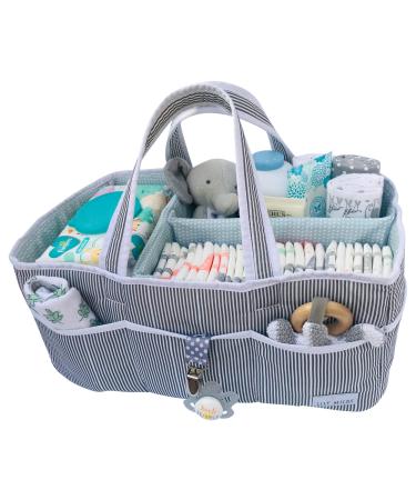 Lily Miles Baby Diaper Caddy - Large Organizer Tote Bag for Infant Boy or Girl - Baby Shower Basket - Nursery Must Haves - Registry Favorites - Collapsible Newborn Caddie Car Travel Gray/Mint Large (Pack of 1)