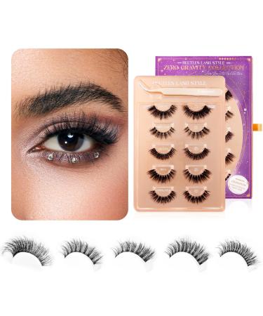 Beetles Easy Lashes False Eyelashes Zero Gravity Collection 5 pairs of Mixed Super Natural with tweezers Wispy Fluffy Fake Lashes for Women Strip Lashes Eyelash Extension Kit Faux Eyelashes 14 mm 3D 0-3-Zero Gravity Collection