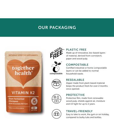 Vegan-friendly Vitamin K2 MK7 from Fermented Chickpeas | Made in the UK | 90 Vegecaps | Highly Active Biologically | Together Health - Buy Online on GoSupps.com