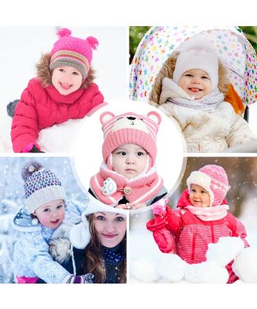GlaITC Baby Caps Winter 46-50cm - Warm & Soft Newborn Beanie Hat with Scarf - Toddler Winter Hat for Boys and Girls - Knitted Unisex Hat for 6-24 Months - Pink - Buy Online on GoSupps.com
