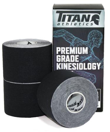 Titan Athletics - 3 Rolls I Uncut I Kinesiology Tape (2 in x 16.4 ft per roll) I Premium Quality I Ideal Support for Joints and Muscles (Stretchable Breathable & Hypoallergenic) (3 Pack Black) 3 Pack Black