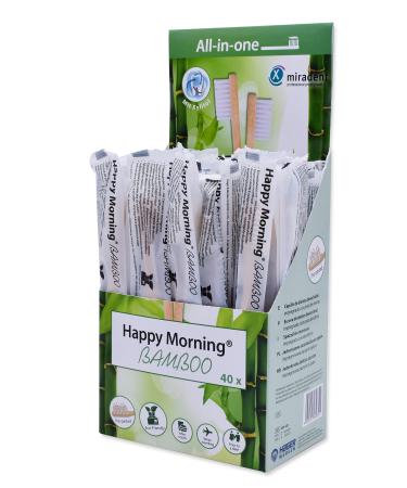 Miradent Happy Morning Bamboo travel toothbrush Guest toothbrush |40 pieces |Hygienically individually packaged |100% biodegradable including film |Bristle impregnated with xylitol -containing toothpaste