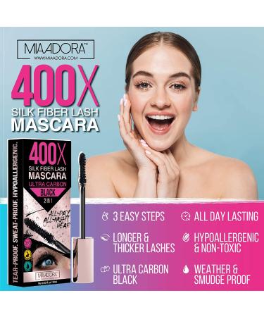 400X Pure Silk Fiber Lash Mascara - Ultra Black Volume & Length for Longer, Thicker Eyelashes | Waterproof & Smudge-proof Formula, Easy Application | Hypoallergenic & Cruelty-Free (Mia Adora) - Buy Online on GoSupps.com