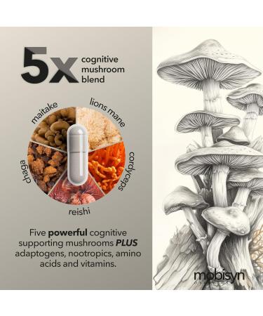 Mobisyn Organic 5 Mushroom Nootropic for The Brain Adaptogens Plus Amatea Max Guayusa Rhodiola Rosea L-Theanine B-Vitamins Memory Focus Energy & Immunity Gut Health 30-Days - Buy Online on GoSupps.com
