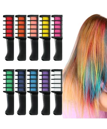 10 Colors Temporary Hair Chalk for Kids Girls Gifts Washable Hair Chalk Comb Chalk Dye Makeup Sets Portable Non-Sticky Temporary Bright Hair for DIY Birthday Party Christmas Halloween Cosplay